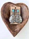 Western Turquoise Flower & Cactus Teardrop Earrings