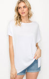 Solid White Boat Neck Short Sleeve Top