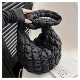 Nylon Puffer Solid Color Purse Tote Handbag Slouch Bag Black