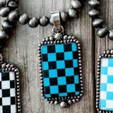 Western Checkered Pendant Necklace - Black Turquoise