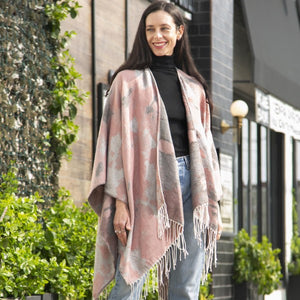 Ruana Wrap Shawl Tassel Edges Pink Marble