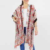 Damask Print Lightweight Kimono | Boho Cover-Up & Layer | One Size | Pink