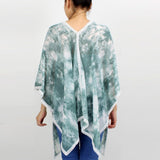 Tie-Dye Crochet Trim Poncho | Boho Beach Cover-Up | One Size | Green
