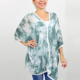 Tie-Dye Crochet Trim Poncho | Boho Beach Cover-Up | One Size | Green