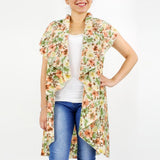 Lightweight Floral Print Kimono Vest Beige