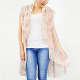 Lightweight Floral Print Vest Kimono Beige