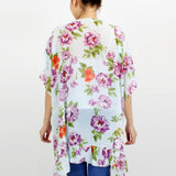 Lightweight Floral Print Kimono With Ruffled Sleeves Light Blue
