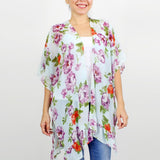 Lightweight Floral Print Kimono With Ruffled Sleeves Light Blue