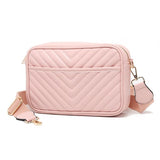 Pink Quilted Rectangle Vegan Leather Crossbody Bag Canvas Strap Barbiecore