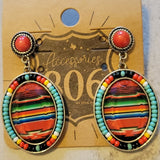 Western Southwestern Serape Oval Seed Bead Dangle Earring