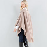 Ruana Wrap With Frayed Edges Pull Through Wrap Shawl Khaki