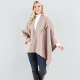 Ruana Wrap With Frayed Edges Pull Through Wrap Shawl Khaki