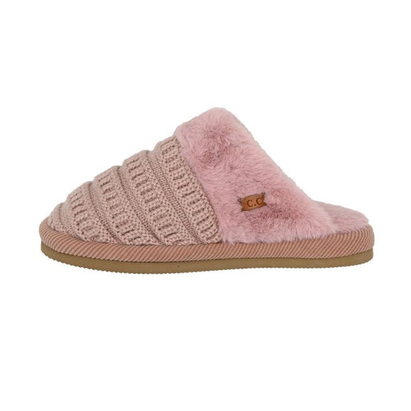 Ribbed Pattern Knitted Slippers Blush Pink M/L 8-10