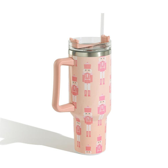 Pink Nutcracker Printed 40oz Double Wall Stainless Tumbler With Handle