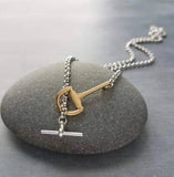 Snaffle Bit Necklace | Two-Tone Gold & Silver | Dangle Charm | 18" or 21"