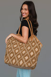 Brown & Cream Woven Diamond Tote Bag
