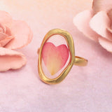 Pink Dried Flower Petal Ring – Oval Gold Botanical Statement Ring