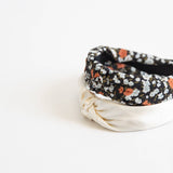Isla Black Floral and White Satin Headbands