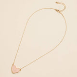 Heart Druzy Stone Charm Short Necklace - Peach Sparkle Statement Jewelry