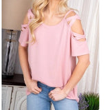 Crisscross Cold Shoulder Solid Top Dusty Pink