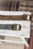 Paisley Embroidered Boho Belt – Brown with Burnished Gold Buckle