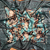 Western Longhorn Print Silky Wild Rag | 36x36 | Black & Turquoise