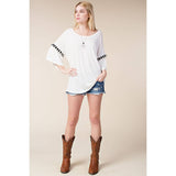 Loose Fit Bell Sleeve Kimono Top with Special Trims in Ivory
