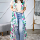 Boho Western Floral Cactus Kimono Vest