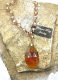Vintage Crystal Teardrop Charm Necklace | Rosary-Style Bead Chain | 18"