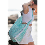 Jane Hobo Bag | Turquoise & White Bandana Print with Tassel Fringe