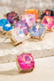 Flamingo Pink Faceted Glass Stud Earrings