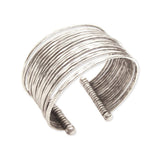 Silver Metal Thin Hammered Bunch Cuff Bracelet