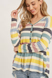 Button Front Multicolor Stripe French Terry Babydoll Top