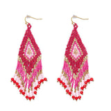 Lifesong Beaded Fringe Drop Earrings in Scarlet, Pink & Gold