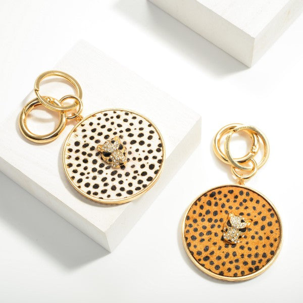 Gold & Leather Cheetah Print Key Ring Bag Charm – Ivory