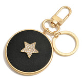 Faux Leather Rhinestone Star Keychain & Bag Charm | Black