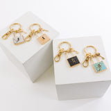 Natural Stone Lock and Key Keychain Bag Charm Howlite