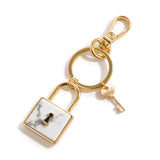 Natural Stone Lock and Key Keychain Bag Charm Howlite