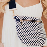 Navy and White Check Woven Crossbody Sling Bum Belt Bag