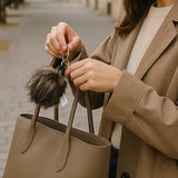 Black with White Tips Faux Fur Pom Pom Key Chain Keyring Bag Charm