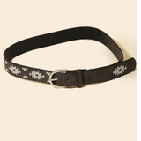 Western Boho Aztec Embroidered Pattern Vegan Leather Belt Ivory