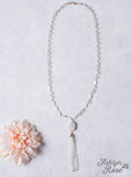 White Druzy Stone Pendant & Clear Beaded Tassel Necklace