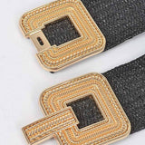 Gold Buckle Stretch Belt - Black