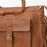 Tan Leather Fringe Braided Handles Western Satchel Purse Cowgirl Rodeo
