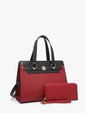 Lexie Two-Tone Vegan Leather Satchel Bag with Wallet in Wine