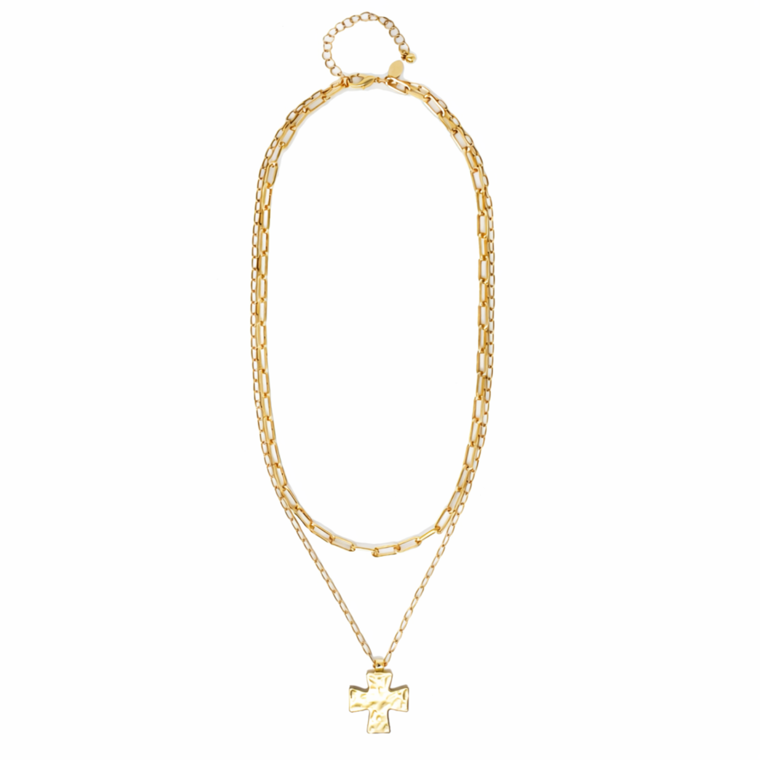 Layered Cross Pendant Mixed Chain Necklace – Gold