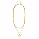 Layered Cross Pendant Mixed Chain Necklace – Gold