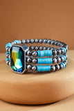3-Strand Navajo-Style Glass Stone Stretch Bracelet | Silver & Blue | Western Boho