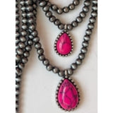 Multi-Layer Navajo Bead & Teardrop Stone Necklace – Fuchsia