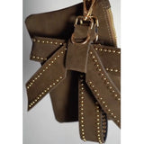 Suede Wristlet Set - 3-Piece with Bow & Loop Charms Studded Olive